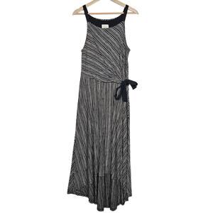 Maeve Anthropologie Salsola Dress Medium Black Cream Striped Wrap Tie Midi